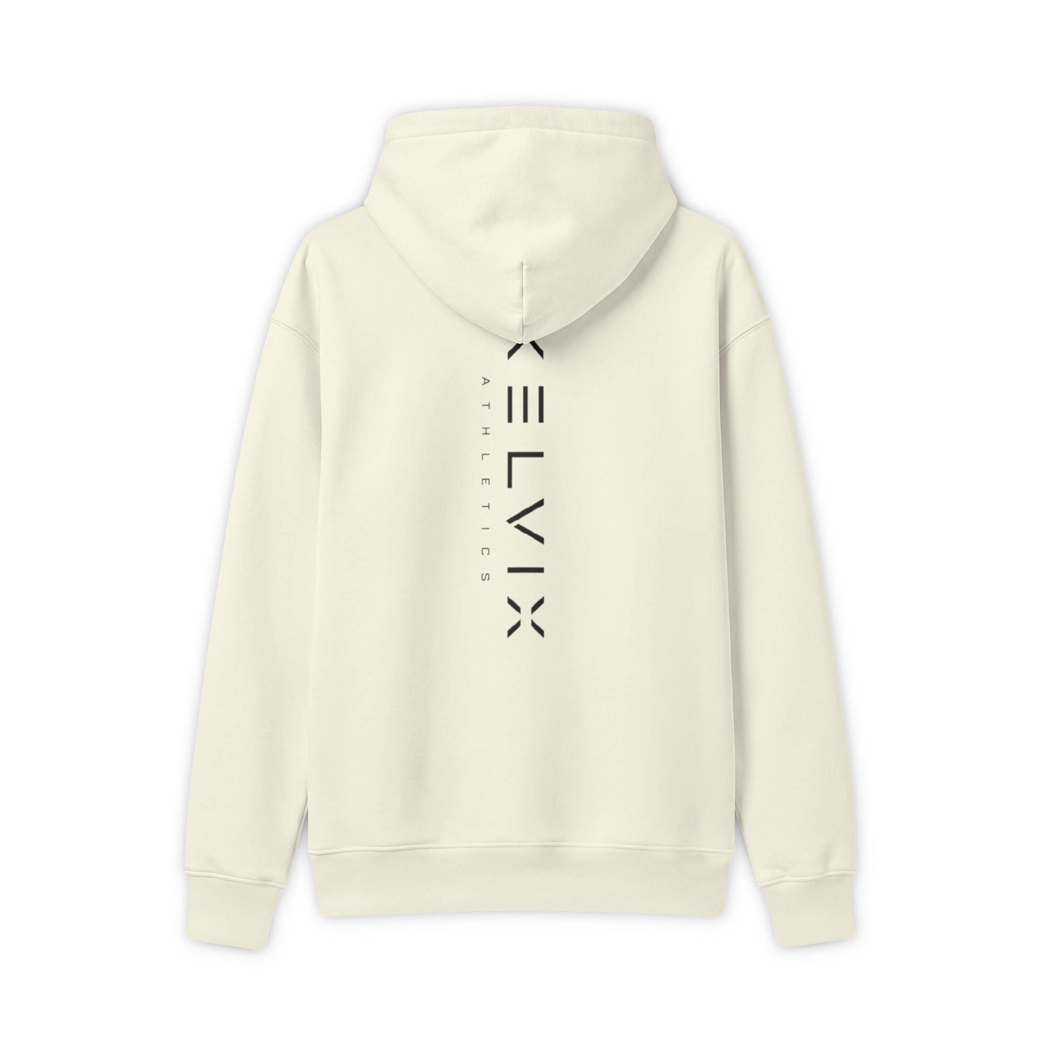 Kelvix Logo Hoodie — Minimalist Vertical Back Print Pullover